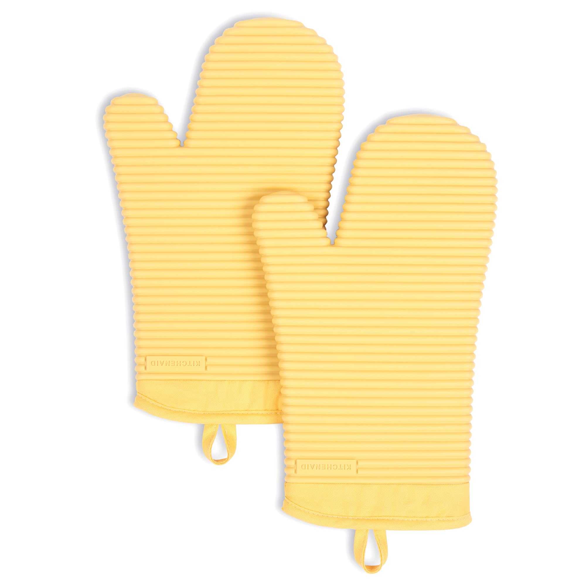 KitchenAid Ribbed Soft Silicone Oven Mitt Set, 7"x13", Milkshake 2 Count